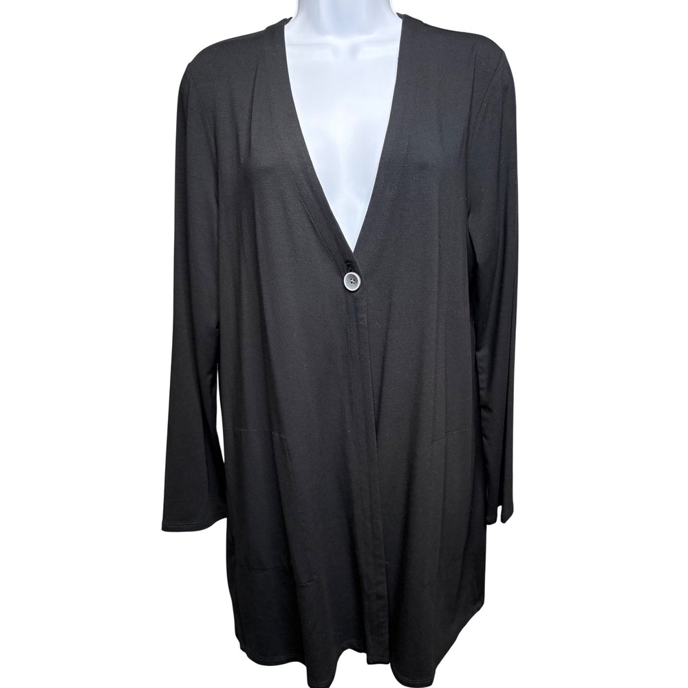 J. JILL WEAREVER Women Black Single Button Cardigan w/Pockets M Minimalist Chic